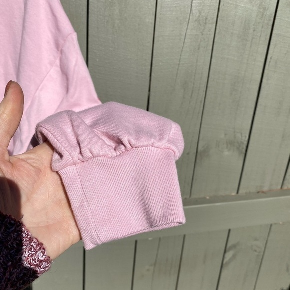 Pink Crop Sweatshirt In Pink With Flowers On The Sleeve - Picture 5 of 7